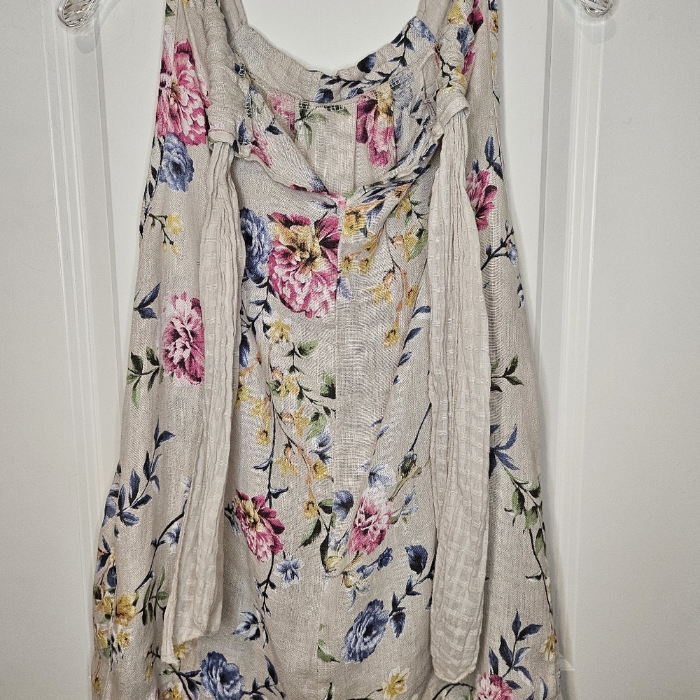 Women's Halter Top 100% Linen Floral Tie Back Boho Cottagecore S Loose Fit Sexy - Picture 8 of 11